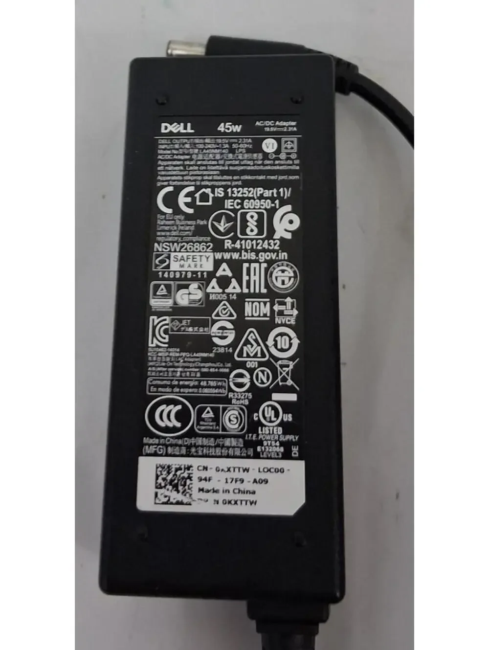 Dell OEM 45w LA45NM140 Laptop AC/DC Adapter In 100-240V Out 19.5VDC TESTED